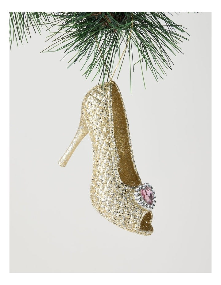 Luxe Christmas Plastic High Heel with Gem Ornament in Champagne: 12cm