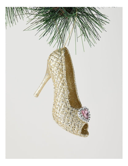 Luxe Christmas Plastic High Heel with Gem Ornament in Champagne: 12cm