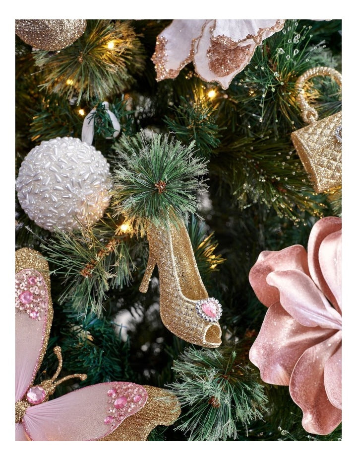 Luxe Christmas Plastic High Heel with Gem Ornament in Champagne: 12cm
