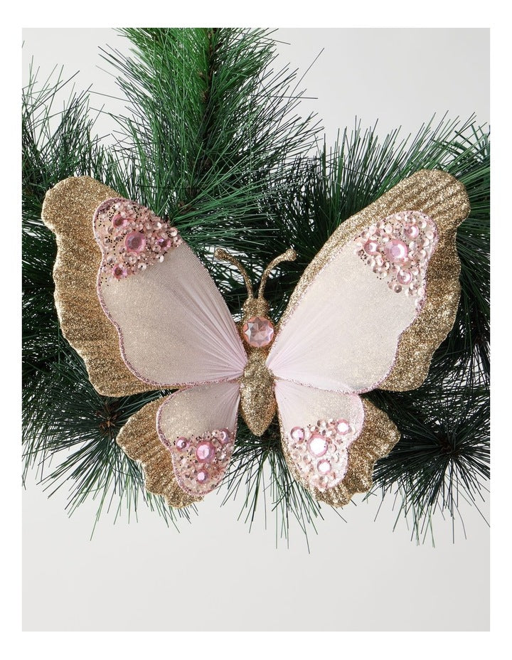 Luxe Christmas Butterfly Clip in Pink and Champagne: 16cm