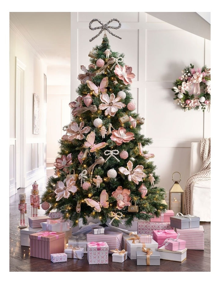 Luxe Christmas Butterfly Clip in Pink and Champagne: 16cm