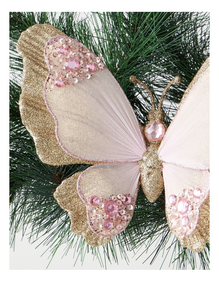 Luxe Christmas Butterfly Clip in Pink and Champagne: 16cm