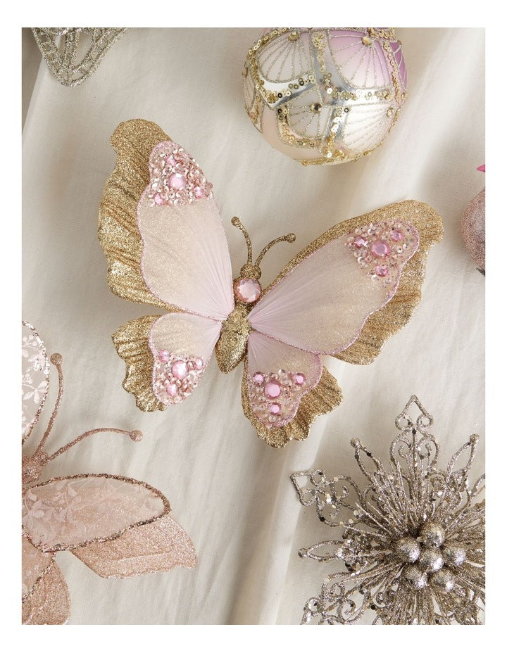 Luxe Christmas Butterfly Clip in Pink and Champagne: 16cm