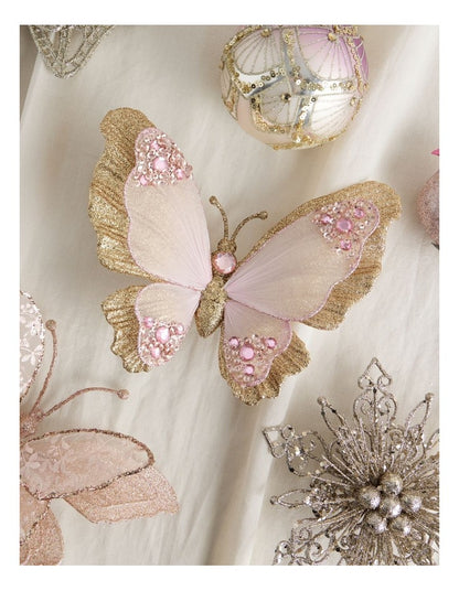 Luxe Christmas Butterfly Clip in Pink and Champagne: 16cm
