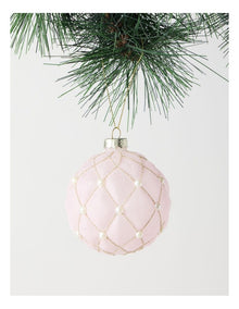 Luxe Christmas Glass Bauble with Pearls in Pink: 8cm