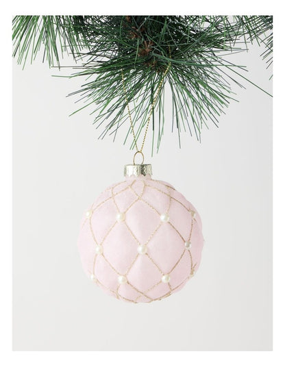 Luxe Christmas Glass Bauble with Pearls in Pink: 8cm