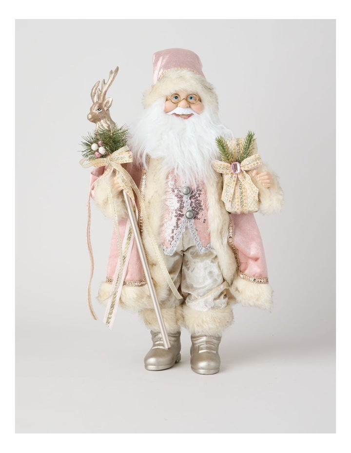 Luxe Eloise Santa with Staff in Pink: 46cm