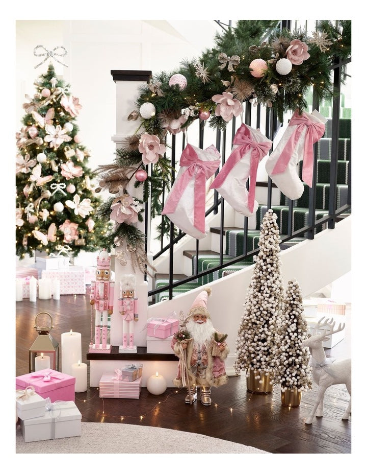 Luxe Eloise Santa with Staff in Pink: 46cm