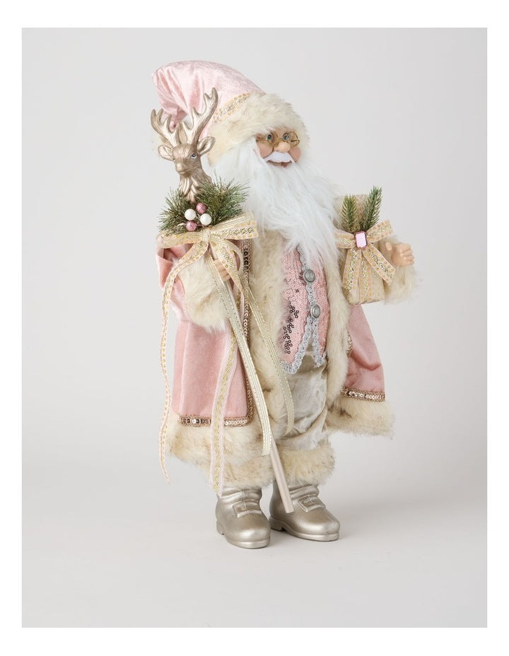 Luxe Eloise Santa with Staff in Pink: 46cm