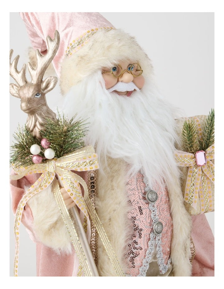 Luxe Eloise Santa with Staff in Pink: 46cm