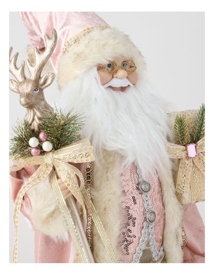 Luxe Eloise Santa with Staff in Pink: 46cm