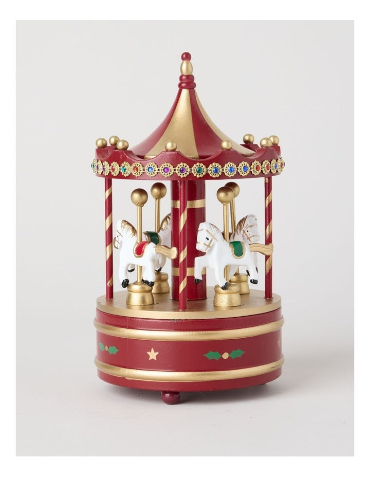 Heirloom Carousel with Musical Decoration in Red: 24cm