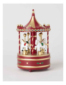 Heirloom Carousel with Musical Decoration in Red: 24cm