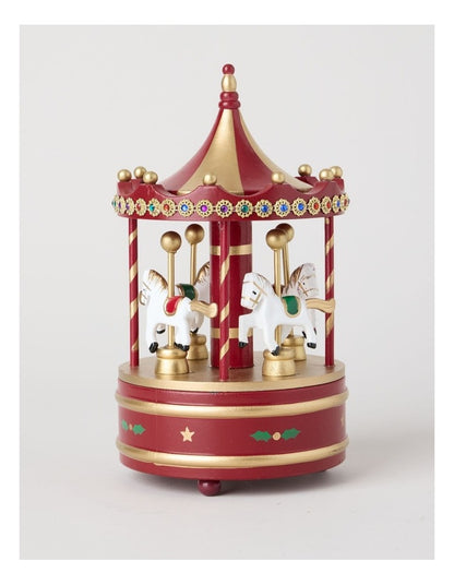 Heirloom Carousel with Musical Decoration in Red: 24cm
