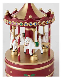 Heirloom Carousel with Musical Decoration in Red: 24cm