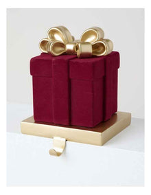 Heirloom Resin Present Stocking Holder with Bow in Red and Gold: 15cm