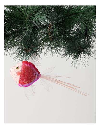 Eucalyptus Sequin Fish with Tail Ornament in Pink: 15 cm