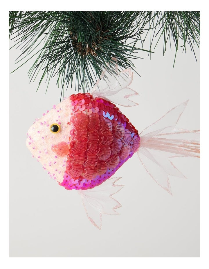 Eucalyptus Sequin Fish with Tail Ornament in Pink: 15 cm