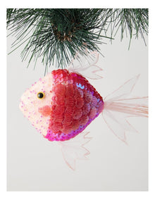 Eucalyptus Sequin Fish with Tail Ornament in Pink: 15 cm