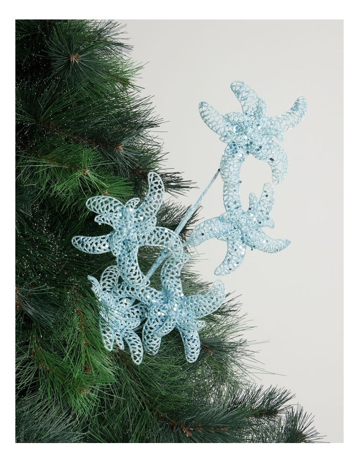 Eucalyptus Glitter Starfish Pick in Blue: 60cm