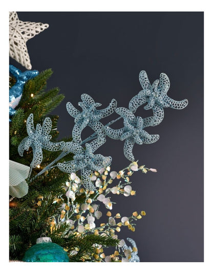 Eucalyptus Glitter Starfish Pick in Blue: 60cm