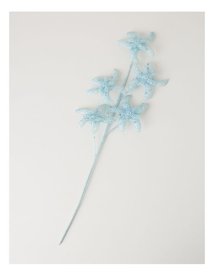 Eucalyptus Glitter Starfish Pick in Blue: 60cm