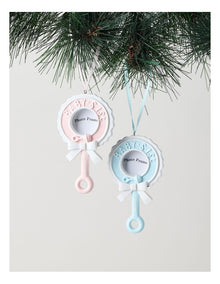 Nostalgia Christmas Assorted Polyresin Baby's First Rattle Frame Ornament in Pink and Blue: 9cm
