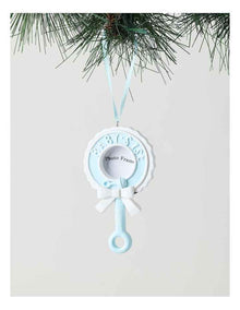 Nostalgia Christmas Assorted Polyresin Baby's First Rattle Frame Ornament in Pink and Blue: 9cm