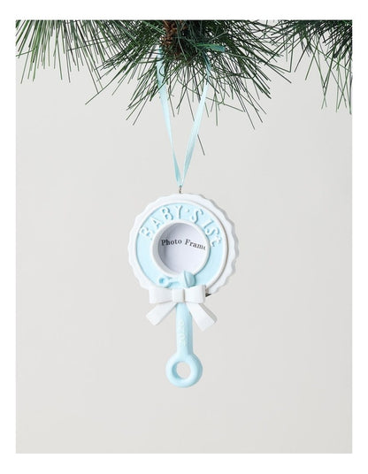 Nostalgia Christmas Assorted Polyresin Baby's First Rattle Frame Ornament in Pink and Blue: 9cm