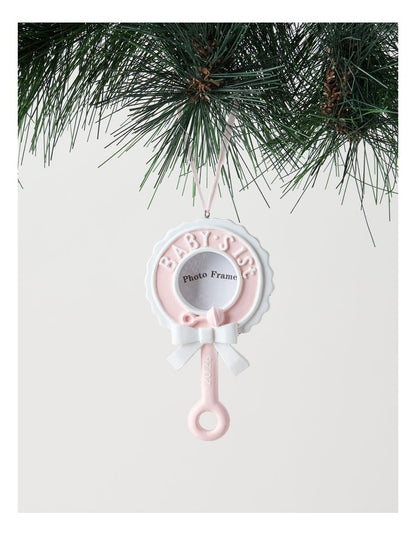 Nostalgia Christmas Assorted Polyresin Baby's First Rattle Frame Ornament in Pink and Blue: 9cm