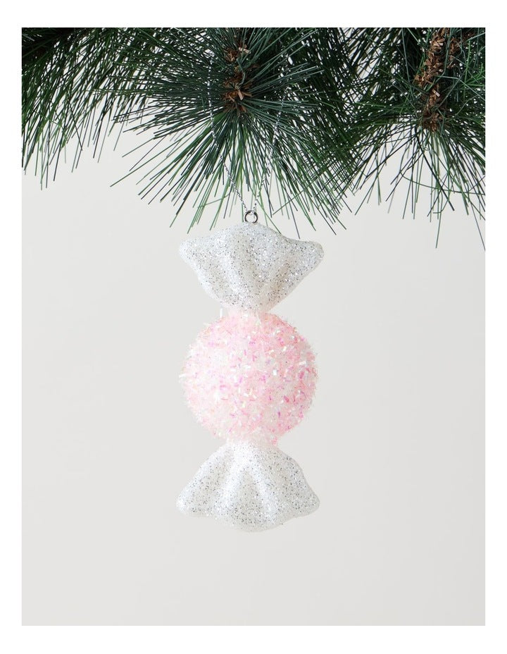 Nostalgia Christmas Plastic Glitter Candy Ornament in Pink: 12cm
