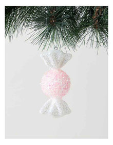 Nostalgia Christmas Plastic Glitter Candy Ornament in Pink: 12cm