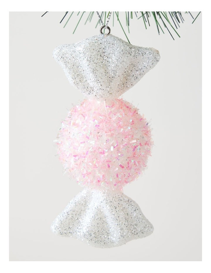 Nostalgia Christmas Plastic Glitter Candy Ornament in Pink: 12cm