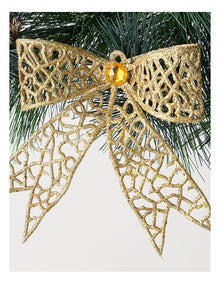 Harvest Christmas Plastic Glittered Bow Clip with Gem in Gold: 14cm