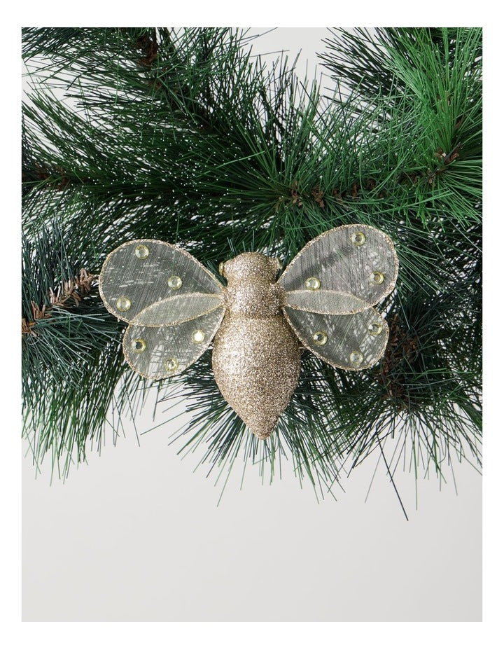 Harvest Christmas Plastic Glittered Bee Clip in Gold: 13cm
