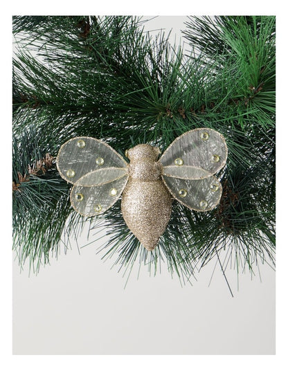 Harvest Christmas Plastic Glittered Bee Clip in Gold: 13cm