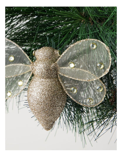 Harvest Christmas Plastic Glittered Bee Clip in Gold: 13cm