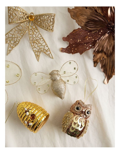 Harvest Christmas Plastic Glittered Bee Clip in Gold: 13cm