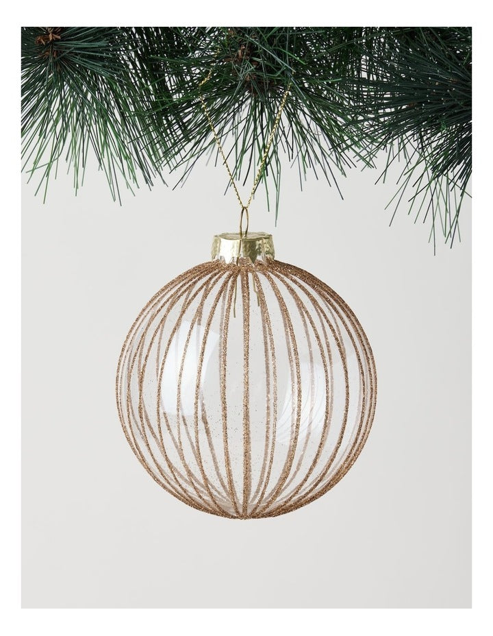 Harvest Christmas Glass Glitter Bauble in Clear and Gold: 10cm