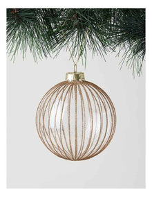 Harvest Christmas Glass Glitter Bauble in Clear and Gold: 10cm