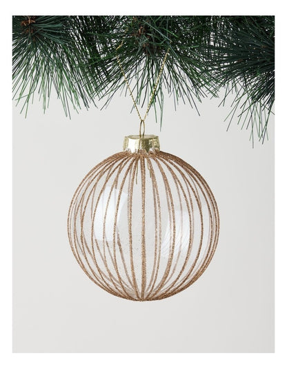 Harvest Christmas Glass Glitter Bauble in Clear and Gold: 10cm