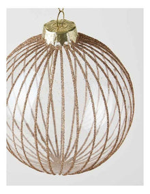 Harvest Christmas Glass Glitter Bauble in Clear and Gold: 10cm