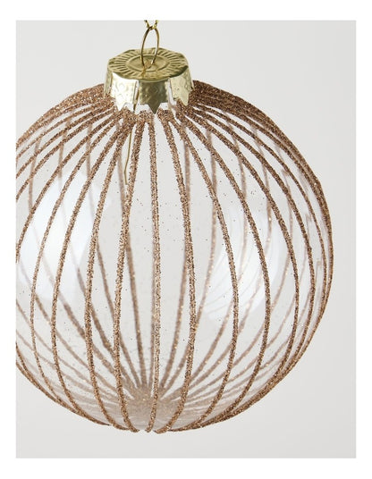 Harvest Christmas Glass Glitter Bauble in Clear and Gold: 10cm