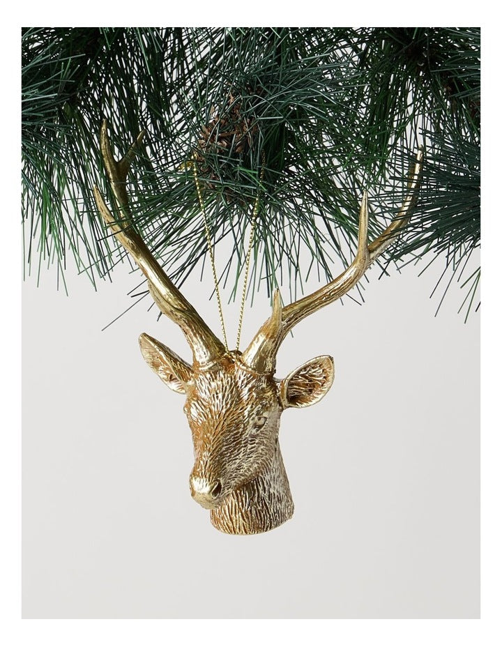 Harvest Christmas Plastic Reindeer Head Ornament in Brown: 14cm