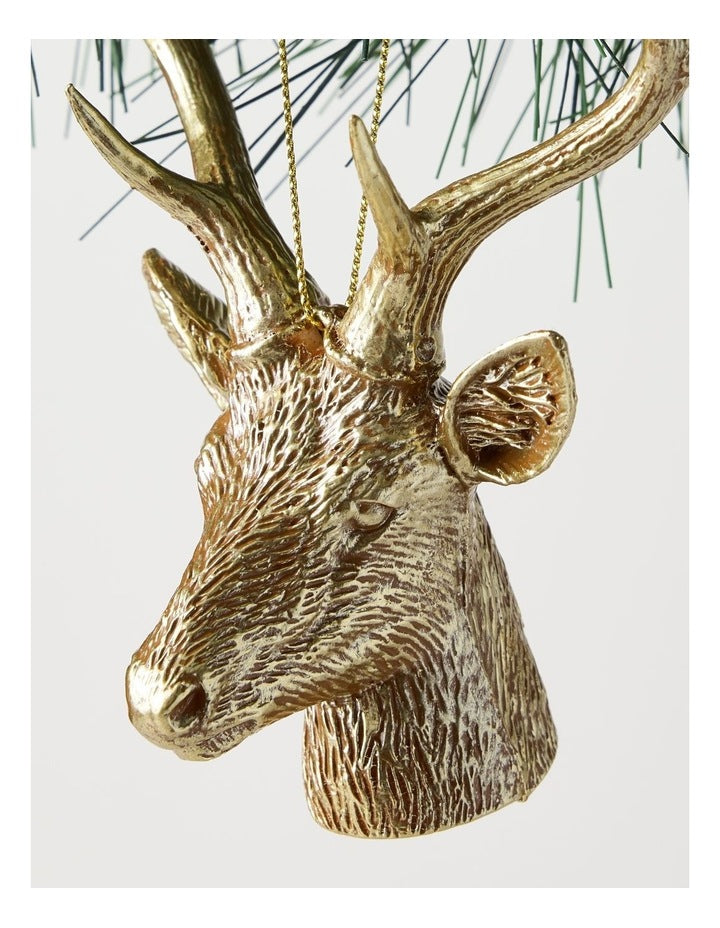 Harvest Christmas Plastic Reindeer Head Ornament in Brown: 14cm
