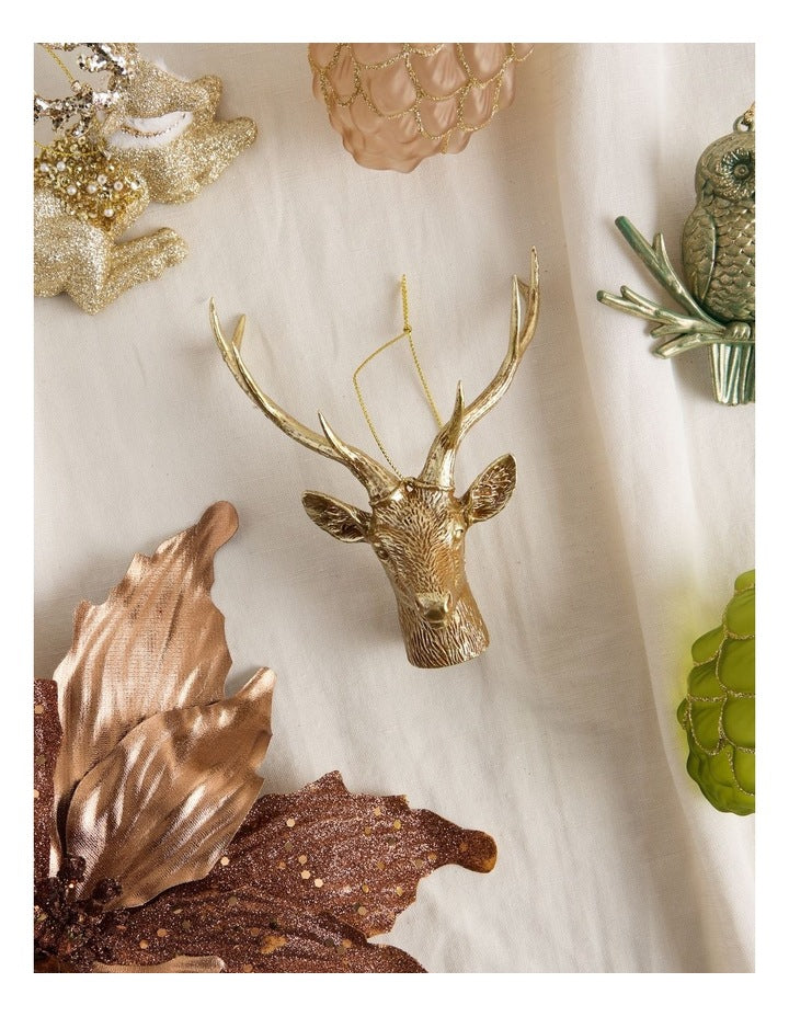 Harvest Christmas Plastic Reindeer Head Ornament in Brown: 14cm