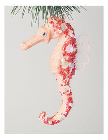 Eucalyptus Plastic Glittered Seahorse Ornament in Pink: 15cm