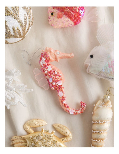 Eucalyptus Plastic Glittered Seahorse Ornament in Pink: 15cm