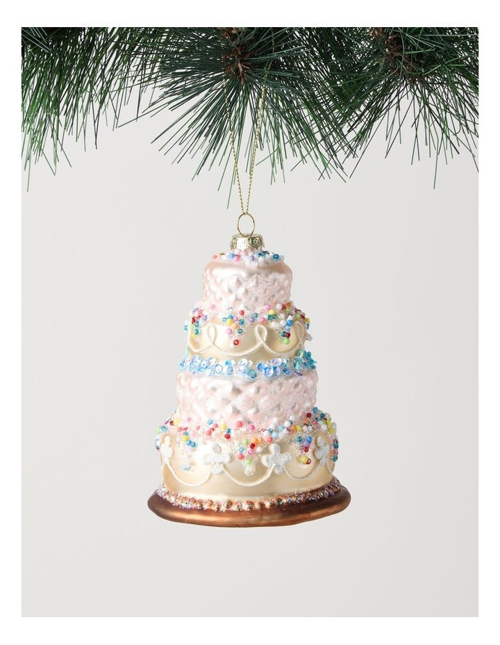 Nostalgia Christmas Glass Tiered Cake Ornament with Beads in Multi: 11cm