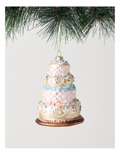 Nostalgia Christmas Glass Tiered Cake Ornament with Beads in Multi: 11cm